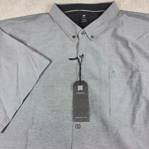 Visive Button Down Shirt Mens 4XL Grey Short Sleeve Big & Tall Pocket Casual